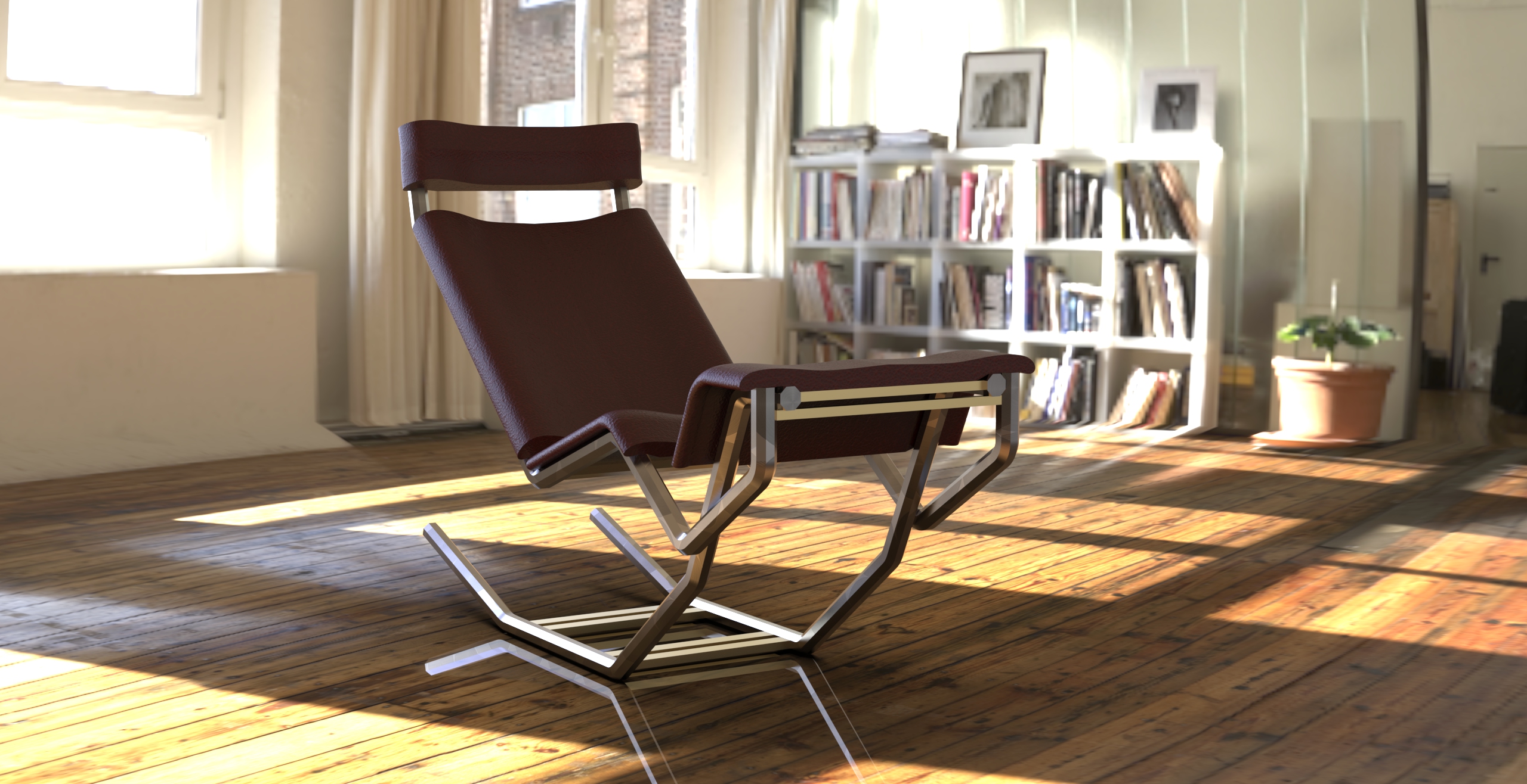 image of completed CAD chair render in environment